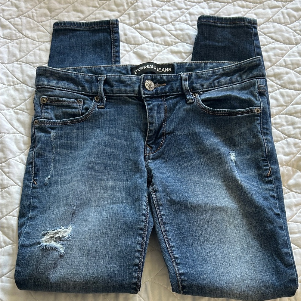Express Performance Stretch Distressed Blue Skinn… - image 3